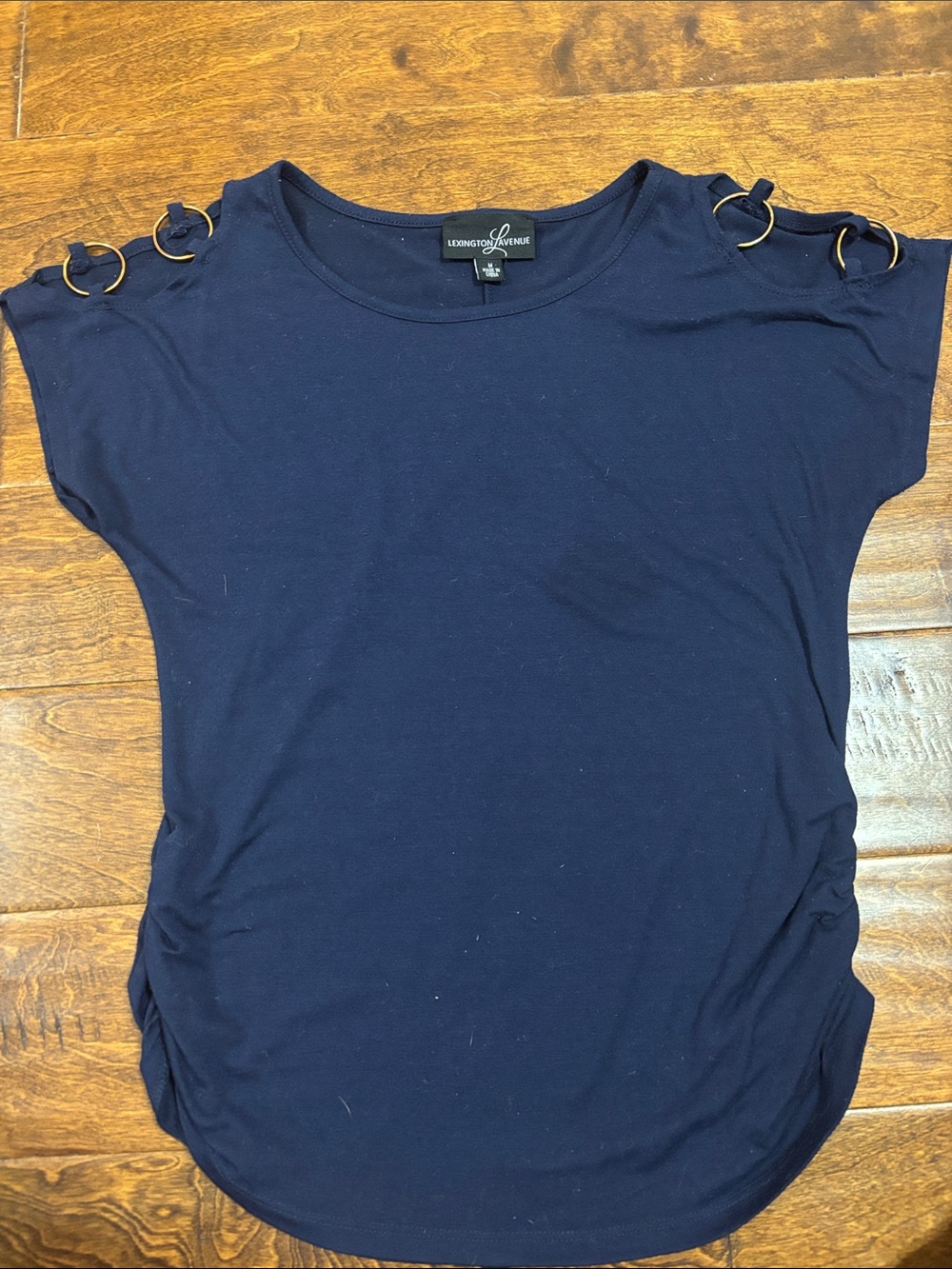 Lexington Avenue Navy Short-Sleeve Top with Shoulder Ring Details